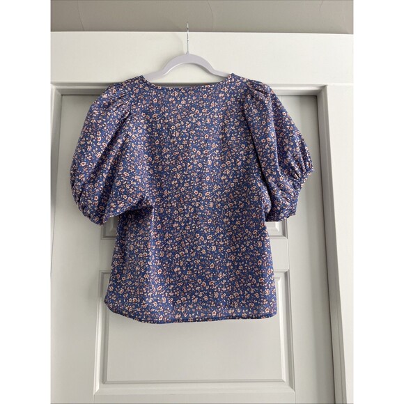 Madewell Blue Floral Summer Vines Puff Sleeve Blouse Size XS - Picture 6 of 6